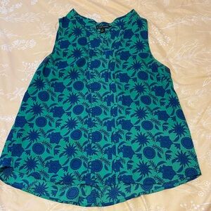 New York & Company Blue and Green Floral Blouse